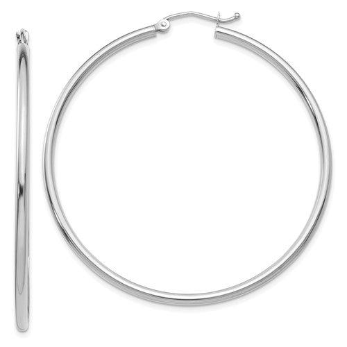 14k-white-gold-polished-2x50mm-tube-hoop-earrings-SolomonJeweler-Wichita-KS-CustomJewelry