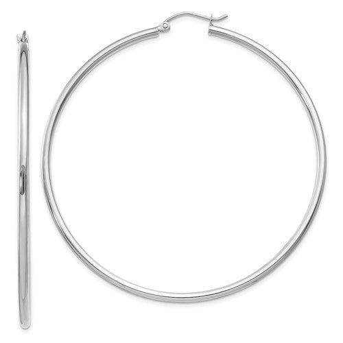14k-white-gold-polished-2x60mm-tube-hoop-earrings-SolomonJeweler-Wichita-KS-CustomJewelry