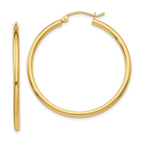 14k-polished-2x35mm-lightweight-tube-hoop-earrings-SolomonJeweler-Wichita-KS-CustomJewelry