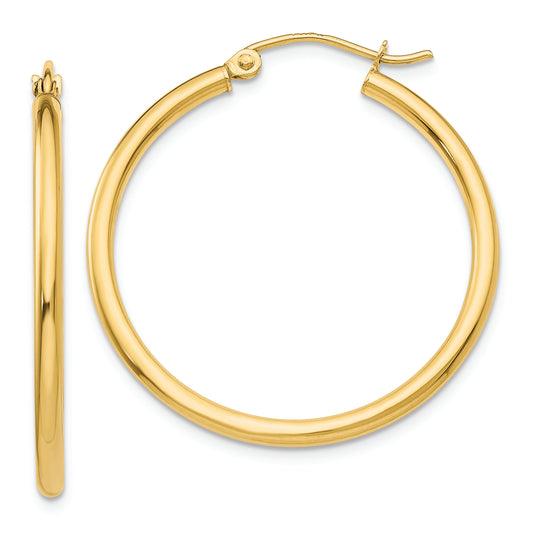 14k Polished 2x30mm Lightweight Tube Hoop Earrings - Solomon Jewelers