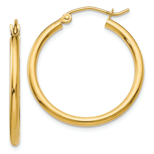 14k Polished 2x25mm Lightweight Tube Hoop Earrings - Solomon Jewelers