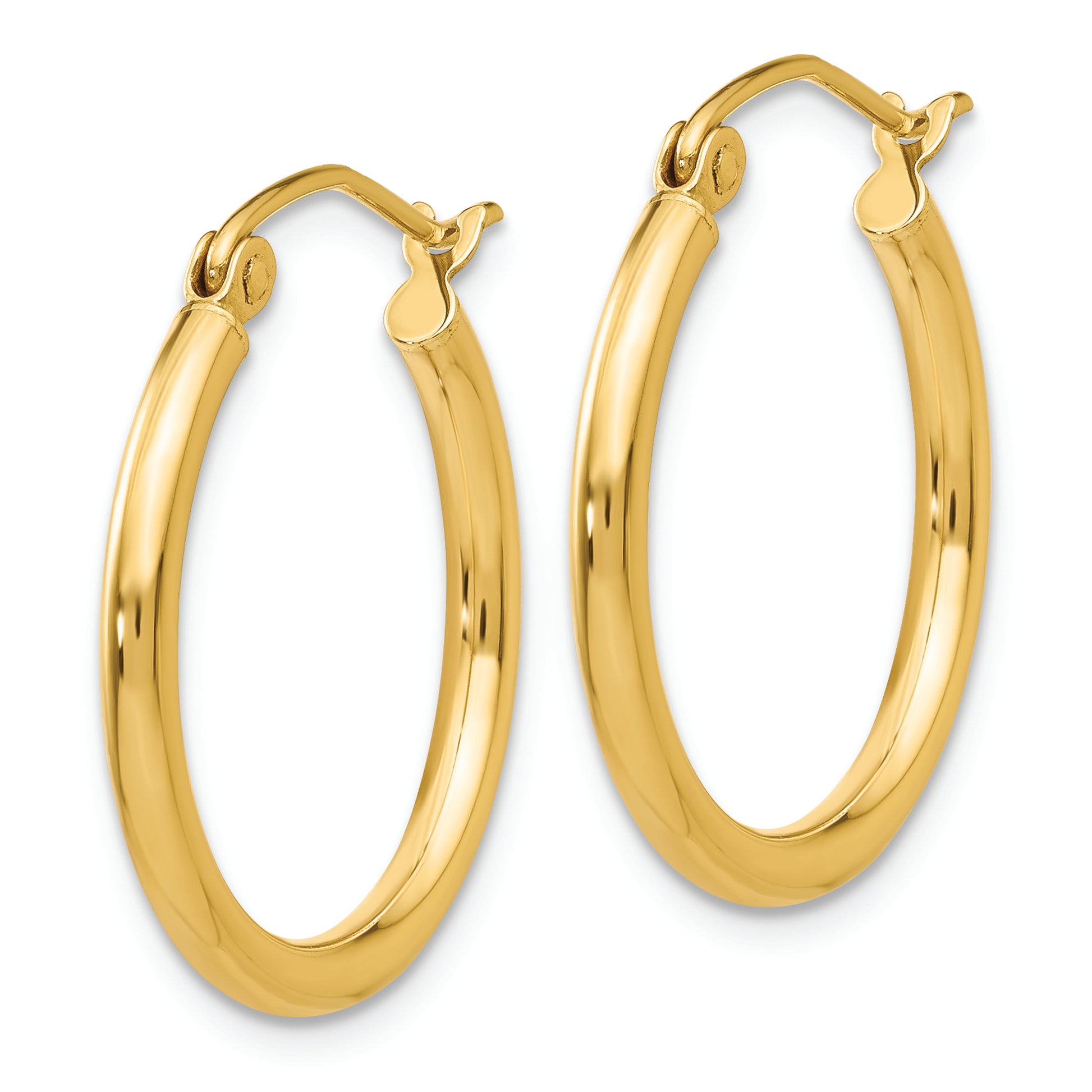 14k Polished 2x20mm Lightweight Tube Hoop Earrings - Solomon Jewelers