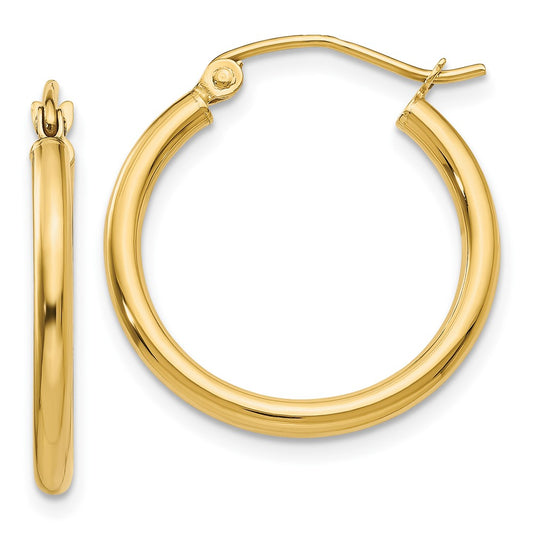 14k Polished 2x20mm Lightweight Tube Hoop Earrings - Solomon Jewelers