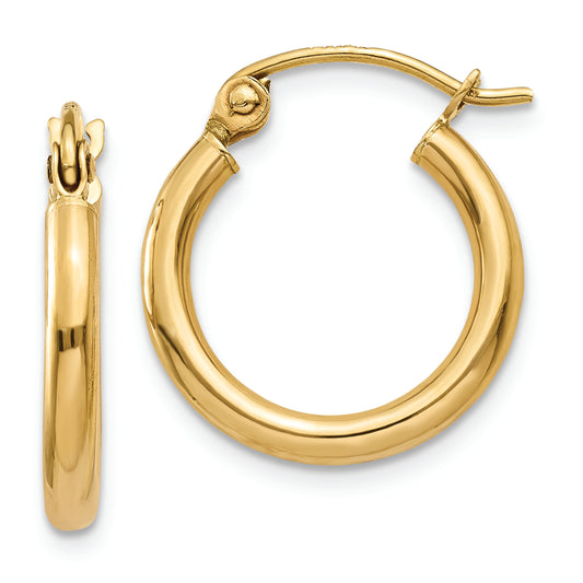 14k Polished 2x15mm Lightweight Tube Hoop Earrings - Solomon Jewelers