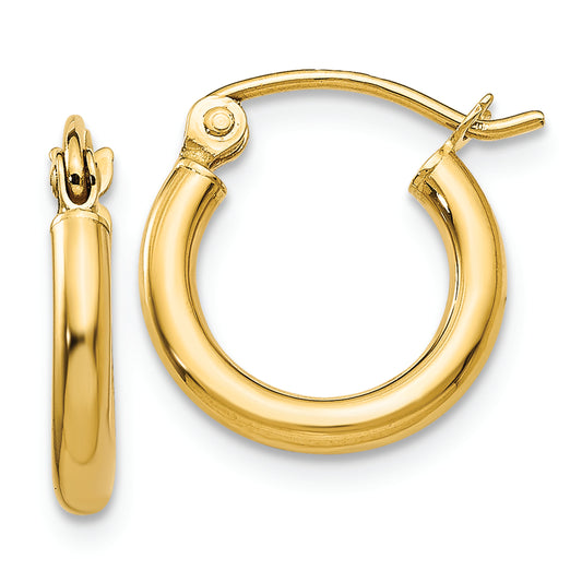 14k Polished 2x12mm Lightweight Tube Hoop Earrings - Solomon Jewelers