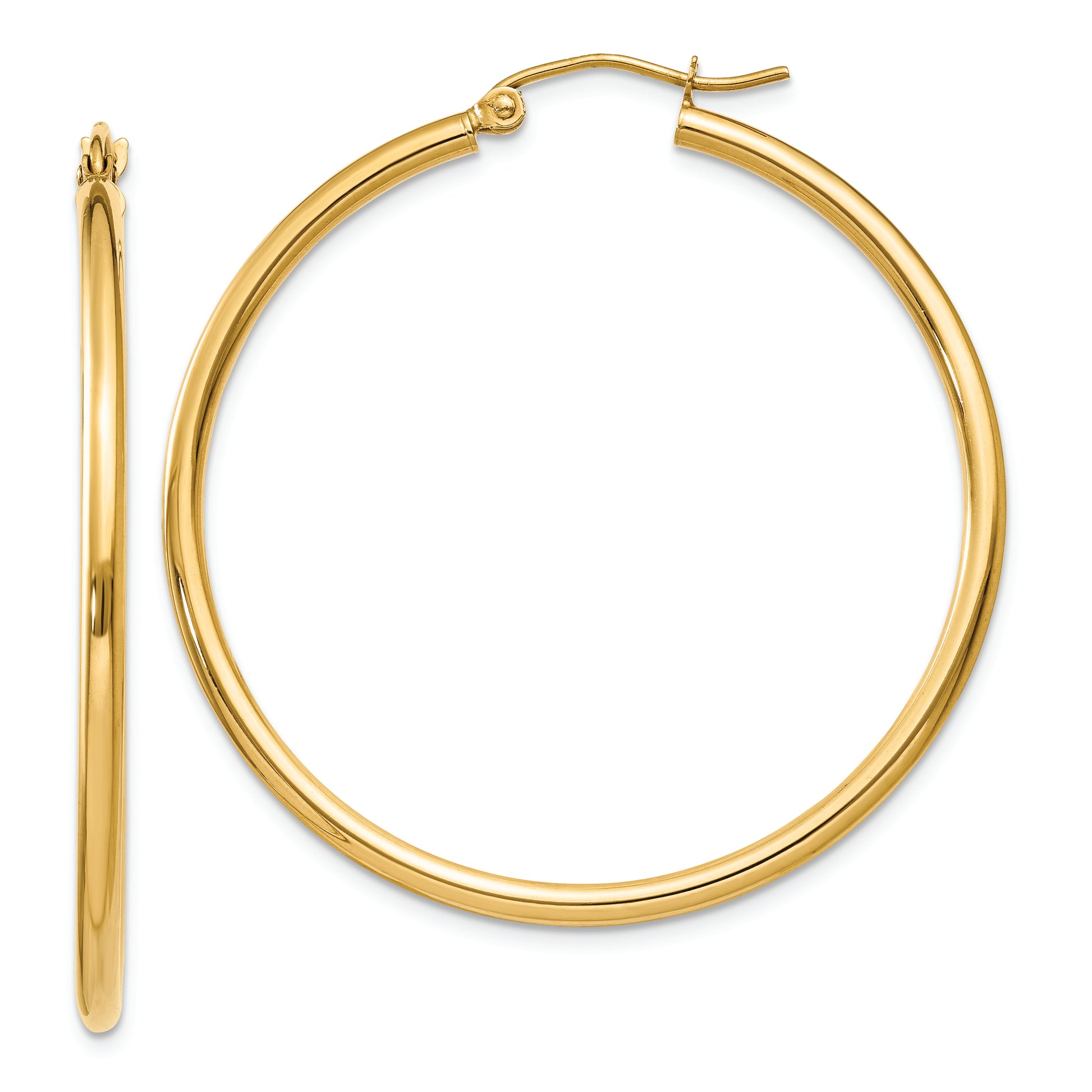 14k Polished 2x40mm Lightweight Tube Hoop Earrings - Solomon Jewelers