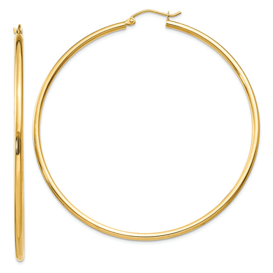 14k Polished 2x60mm Lightweight Tube Hoop Earrings - Solomon Jewelers