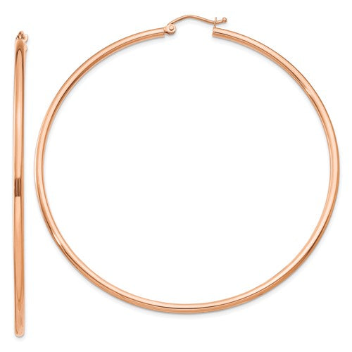 14k-rose-gold-polished-2x65mm-lightweight-tube-hoop-earrings-SolomonJeweler-Wichita-KS-CustomJewelry