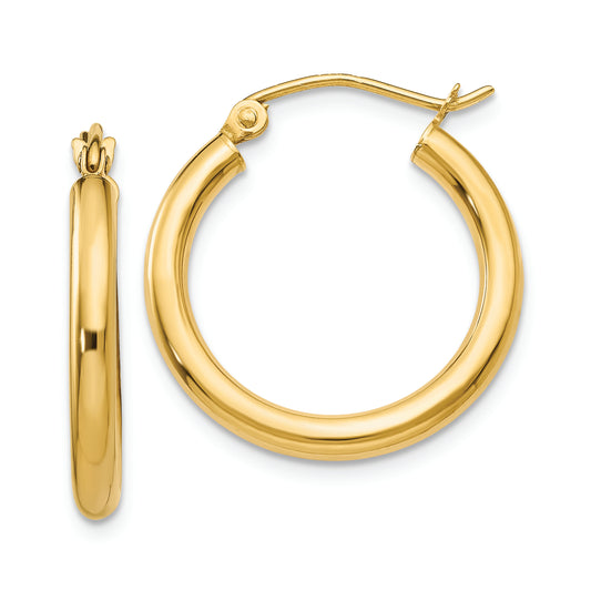 14K Polished 2.5mm Tube Hoop Earrings - Solomon Jewelers