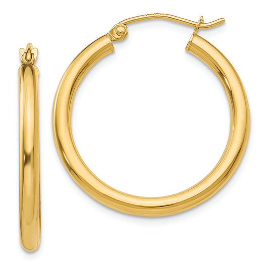 14K Polished 2.5mm Tube Hoop Earrings - Solomon Jewelers
