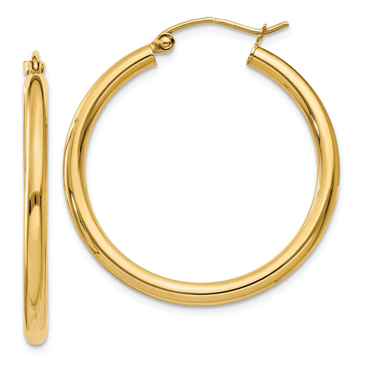 14K Polished 2.5mm Tube Hoop Earrings - Solomon Jewelers