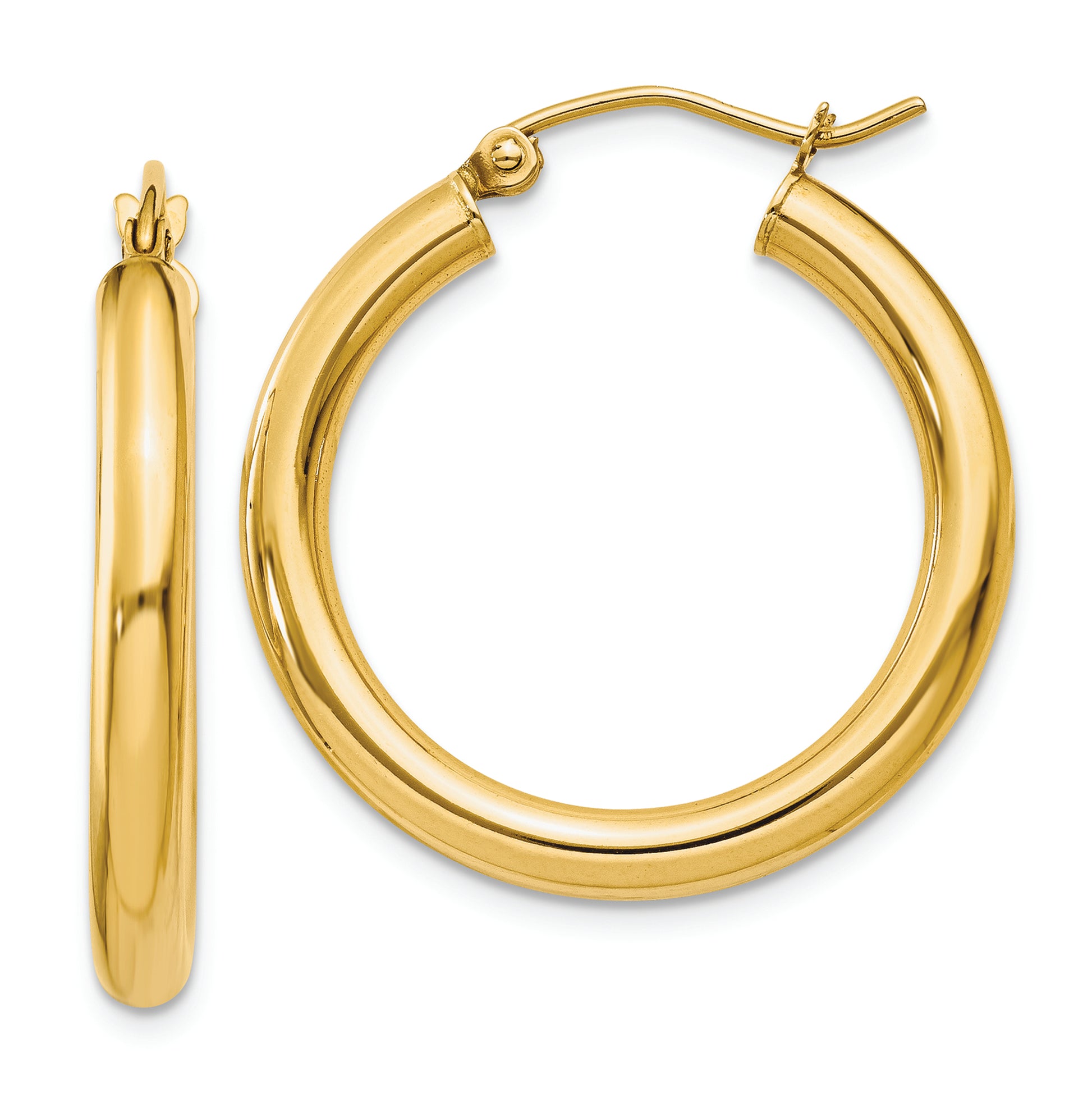 14k Polished 3mm Tube Hoop Earrings - Solomon Jewelers