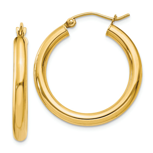 14k Polished 3mm Tube Hoop Earrings - Solomon Jewelers