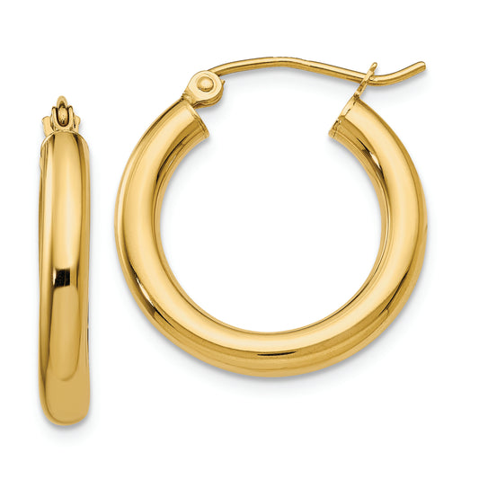 14k Polished 3mm Tube Hoop Earrings - Solomon Jewelers
