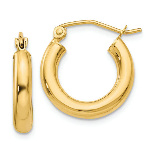 14K Polished 3mm Tube Hoop Earrings - Solomon Jewelers