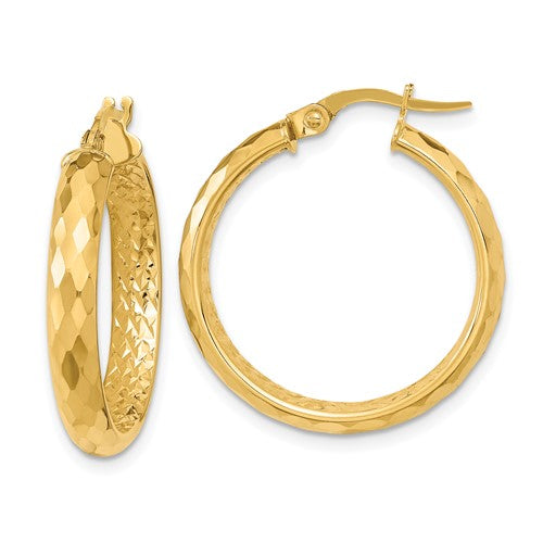 14k-polished-and-textured-diamond-cut-inside-fancy-hoop-earrings-SolomonJeweler-Wichita-KS-CustomJewelry