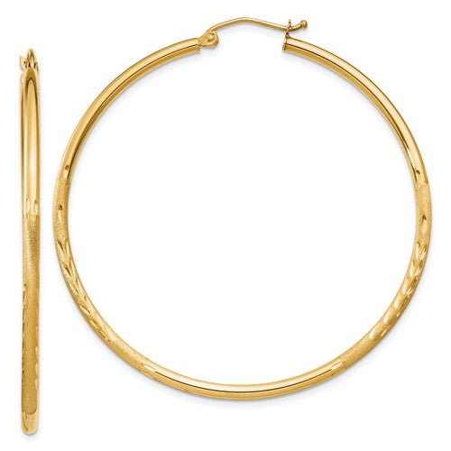 14k-satin-and-diamond-cut-2mm-round-tube-hoop-earrings-SolomonJeweler-Wichita-KS-CustomJewelry