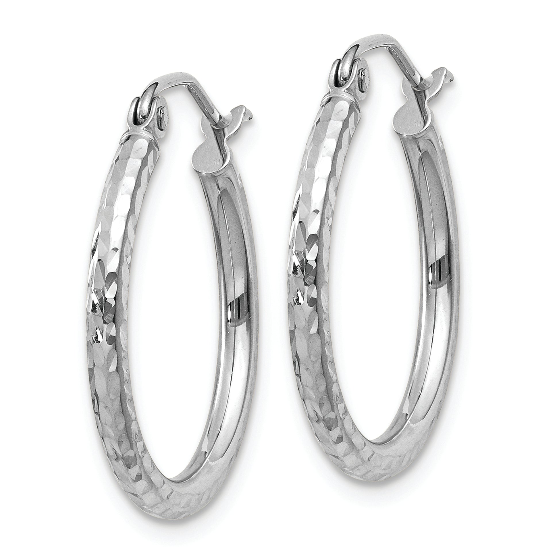 14k White Gold Diamond-cut 2mm Round Tube Hoop Earrings - Solomon Jewelers