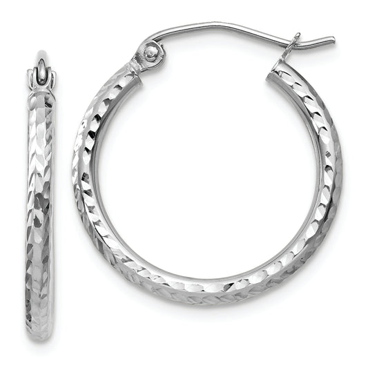 14k White Gold Diamond-cut 2mm Round Tube Hoop Earrings - Solomon Jewelers