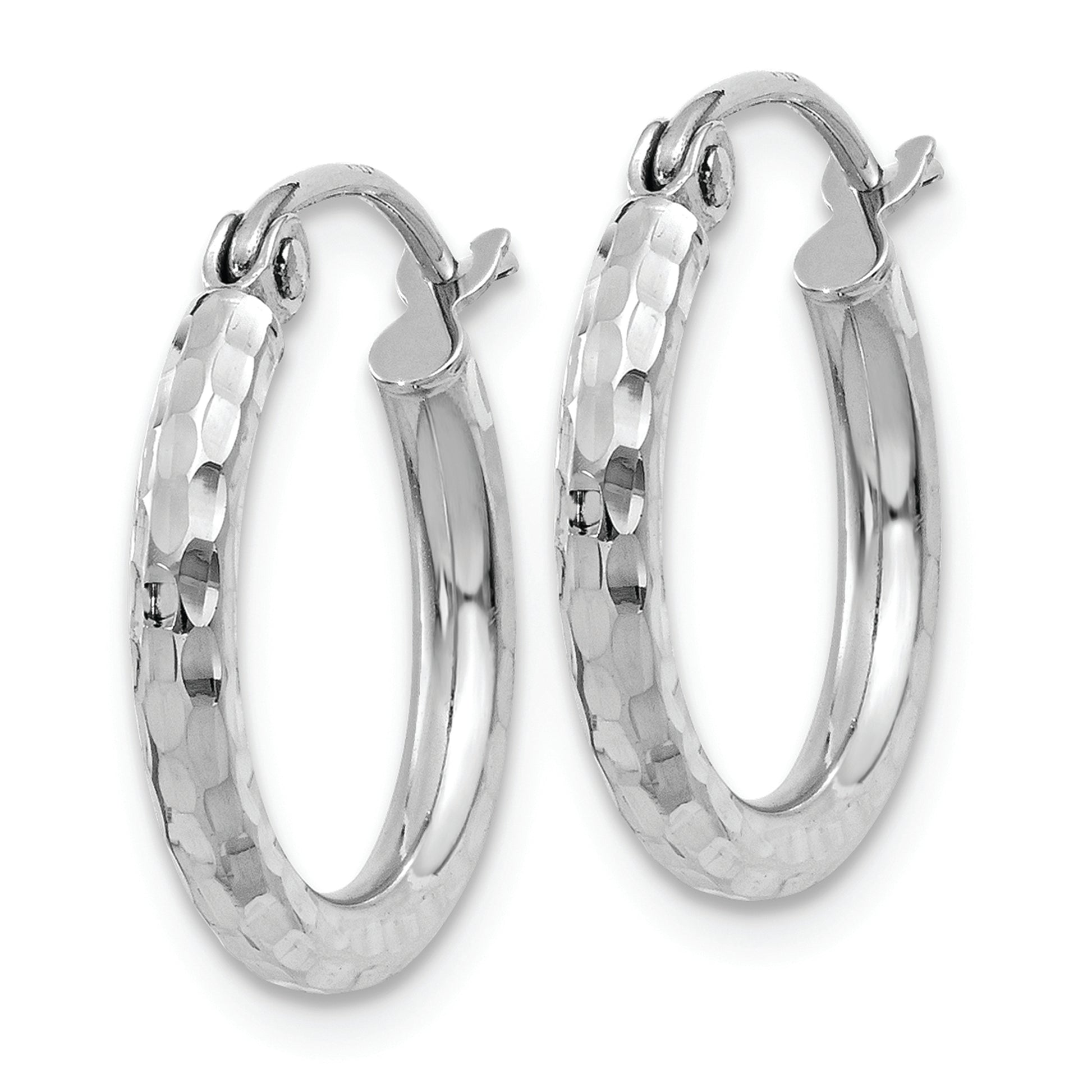 14k White Gold Diamond-cut 2mm Round Tube Hoop Earrings - Solomon Jewelers