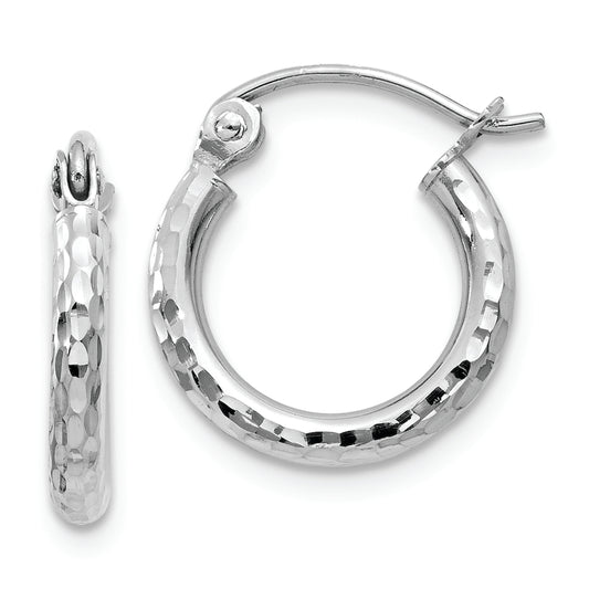 14k White Gold Diamond-cut 2mm Round Tube Hoop Earrings - Solomon Jewelers
