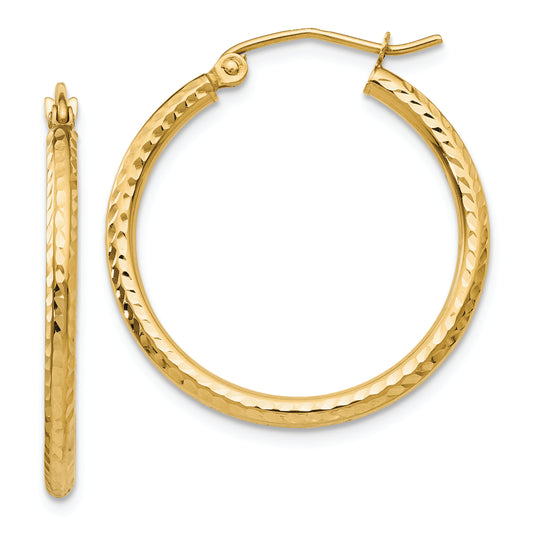 14k Diamond-cut 2mm Round Tube Hoop Earrings - Solomon Jewelers