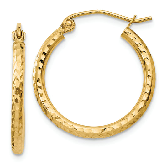 14k Diamond-cut 2mm Round Tube Hoop Earrings - Solomon Jewelers