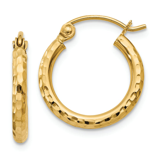 14k Diamond-cut 2mm Round Tube Hoop Earrings - Solomon Jewelers