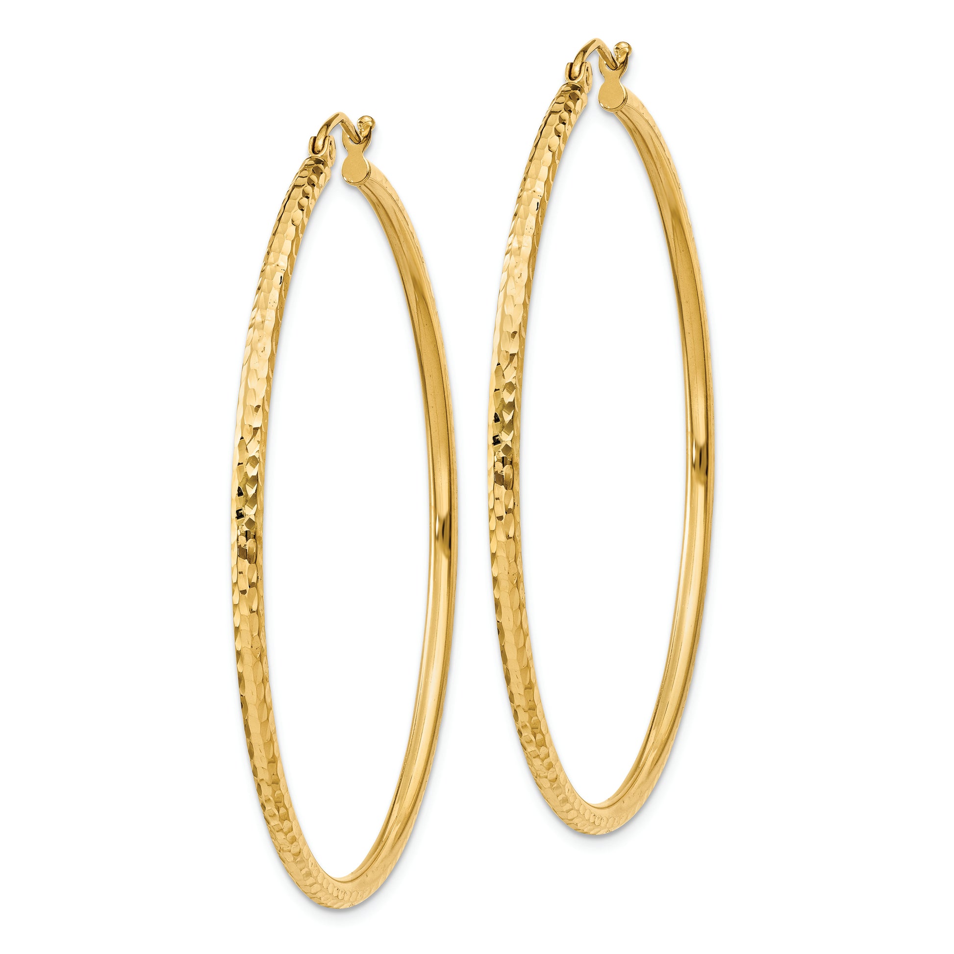 14k Diamond-cut 2mm Round Tube Hoop Earrings - Solomon Jewelers