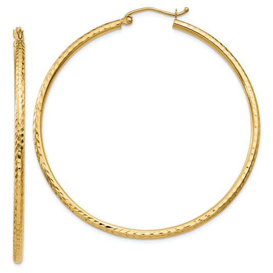 14k Diamond-cut 2mm Round Tube Hoop Earrings - Solomon Jewelers