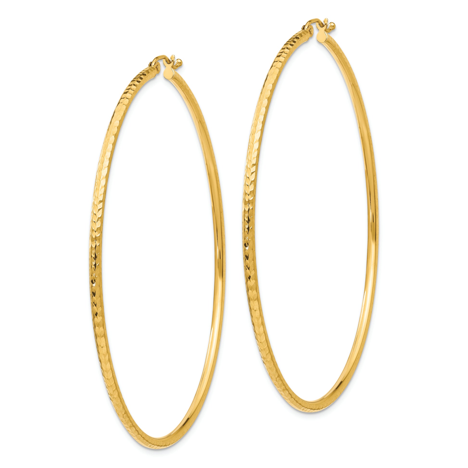 14k Diamond-cut 2mm Round Tube Hoop Earrings - Solomon Jewelers