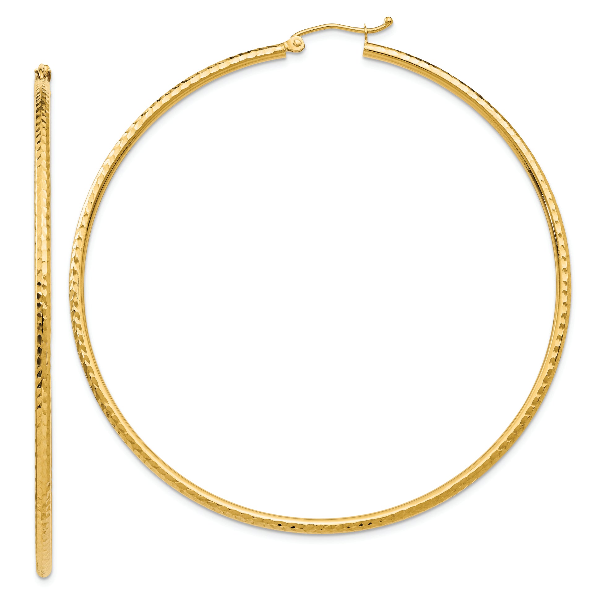 14k Diamond-cut 2mm Round Tube Hoop Earrings - Solomon Jewelers