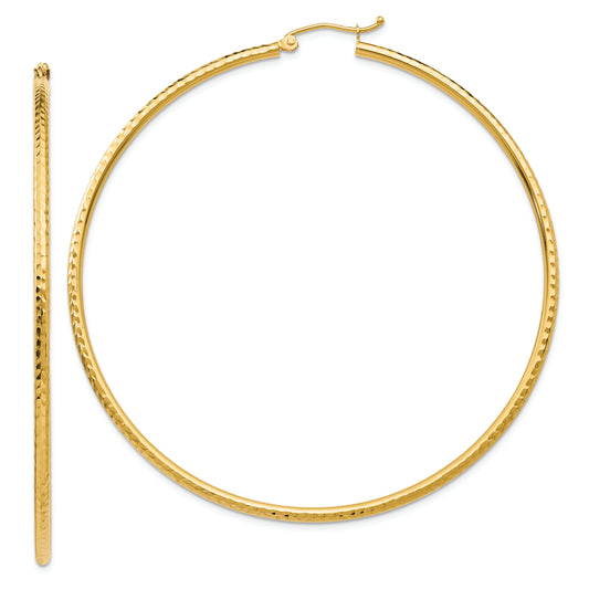 14k Diamond-cut 2mm Round Tube Hoop Earrings - Solomon Jewelers