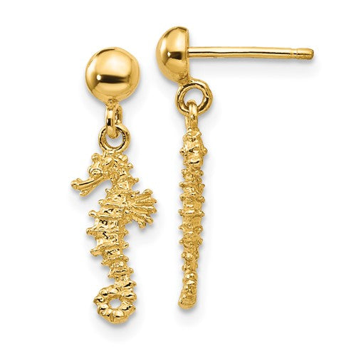 14k-3-d-mini-seahorse-dangle-post-earrings-SolomonJeweler-Wichita-KS-CustomJewelry