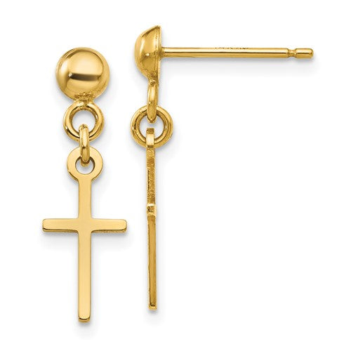 14k-polished-cross-dangle-post-earrings-SolomonJeweler-Wichita-KS-CustomJewelry