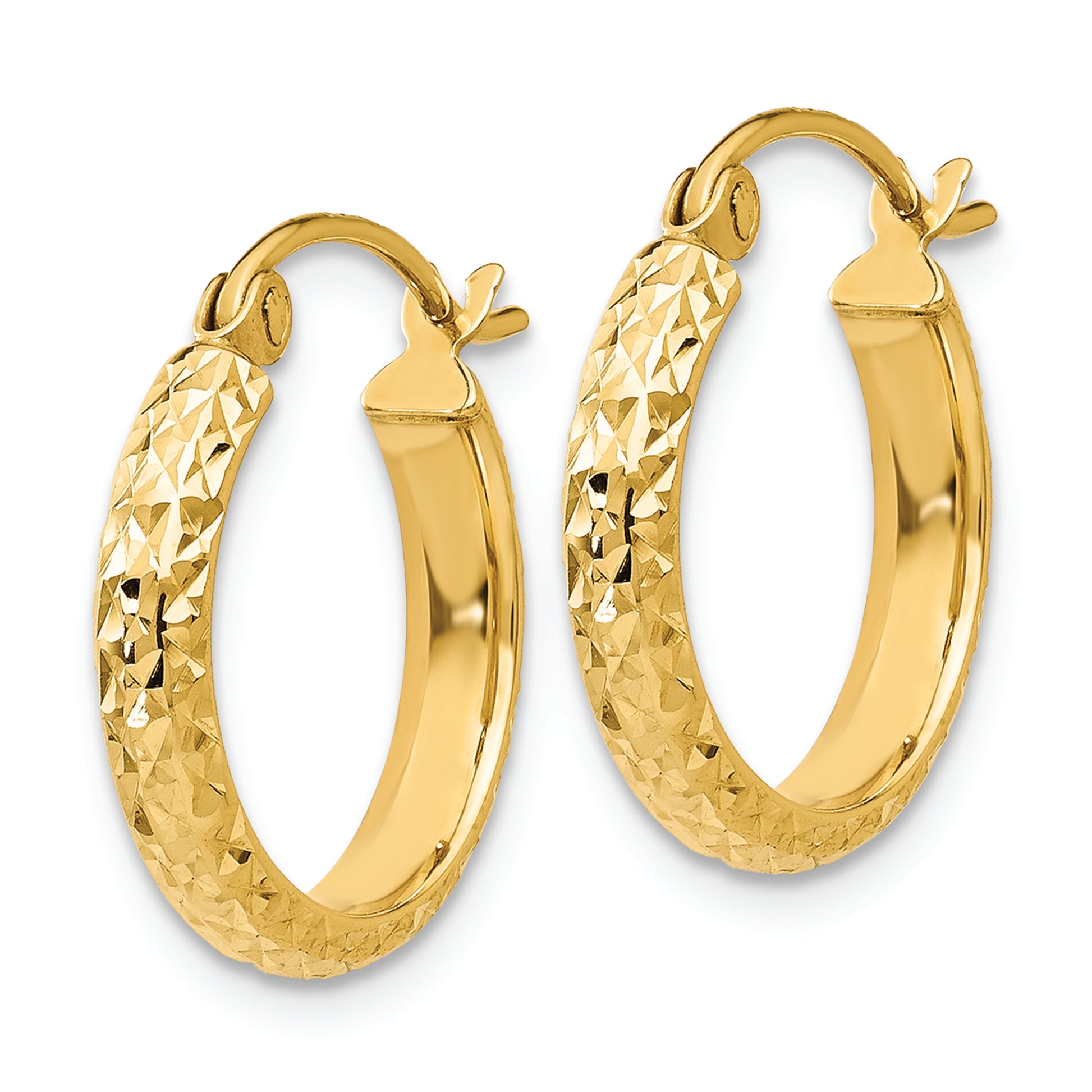 14K Diamond-cut 2.8x15mm Hollow Hoop Earrings - Solomon Jewelers