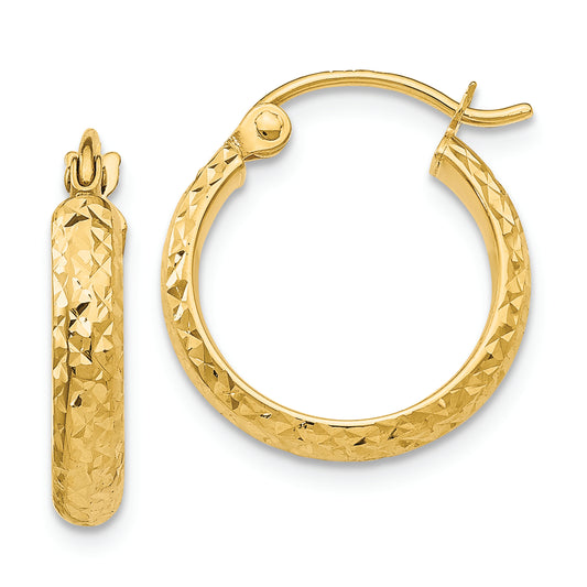 14K Diamond-cut 2.8x15mm Hollow Hoop Earrings - Solomon Jewelers