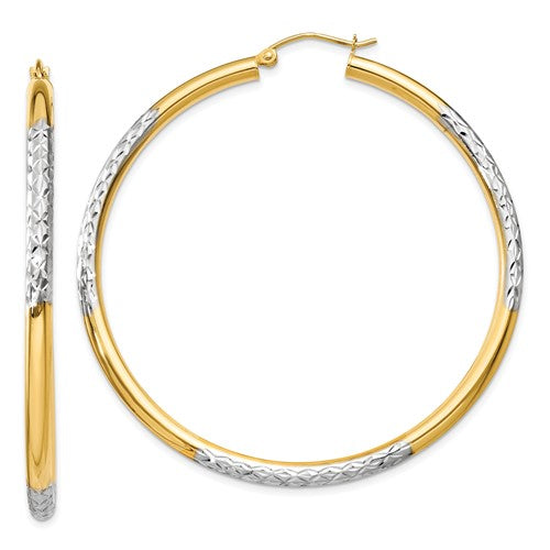 14k-and-rhodium-diamond-cut-3x55mm-hoop-earrings-SolomonJeweler-Wichita-KS-CustomJewelry