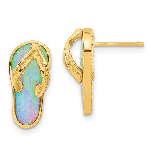 14k-polished-w-created-white-opal-flip-flop-post-earrings-SolomonJeweler-Wichita-KS-CustomJewelry