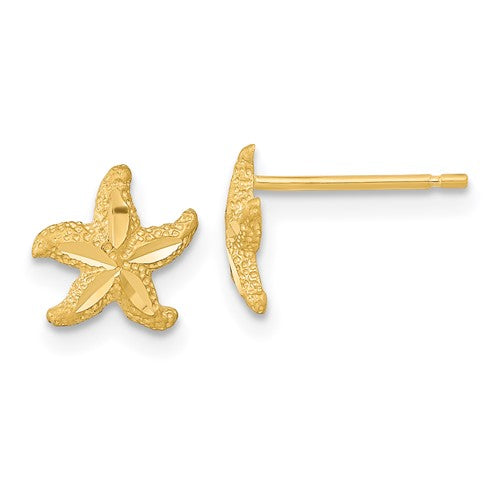 14k-satin-diamond-cut-starfish-post-earrings-SolomonJeweler-Wichita-KS-CustomJewelry