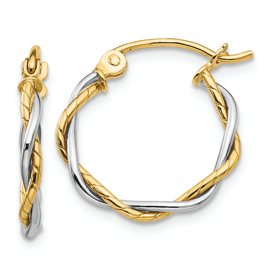 14k Two-tone Polished 1.8mm Twisted Hoop Earrings - Solomon Jewelers
