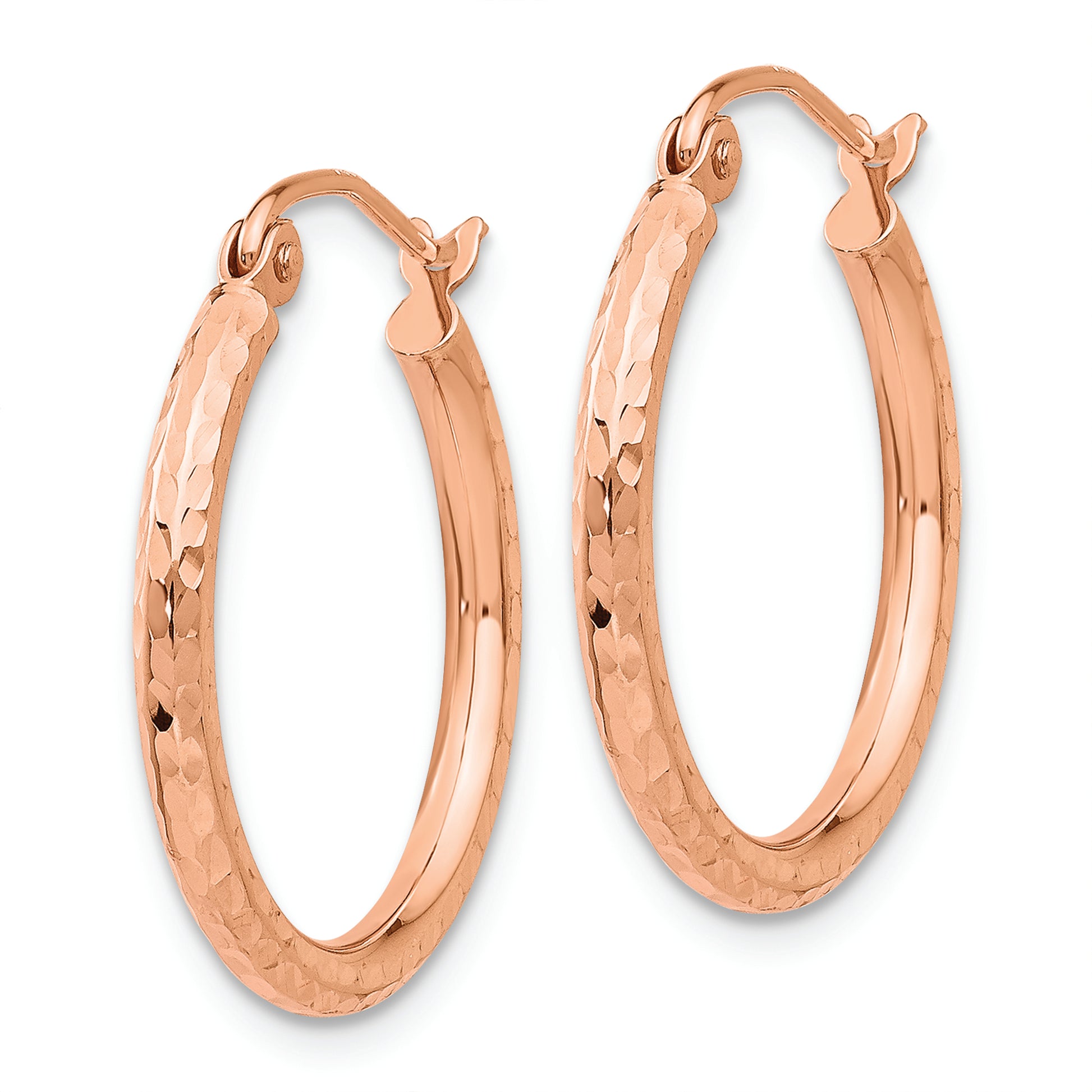 14k Rose Gold Diamond-cut Polished Hoop Earrings - Solomon Jewelers