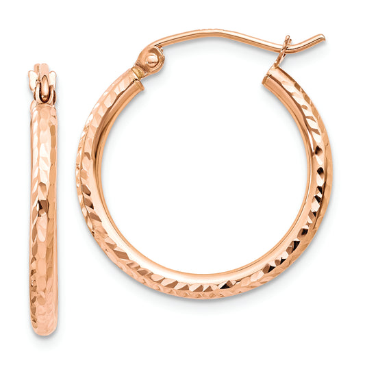 14k Rose Gold Diamond-cut Polished Hoop Earrings - Solomon Jewelers