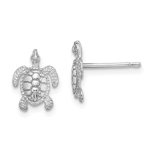 14k-white-gold-polished-textured-sea-turtle-post-earrings-SolomonJeweler-Wichita-KS-CustomJewelry