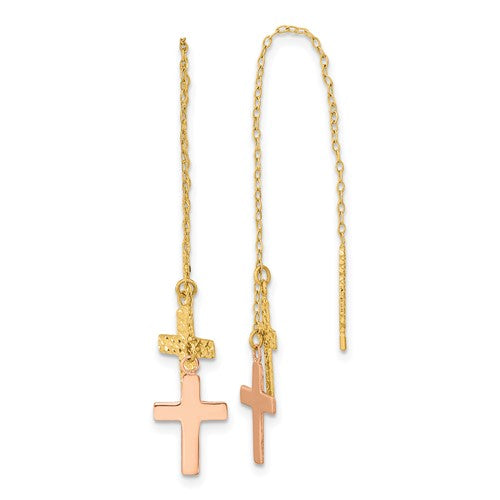 14k-yellow-rose-d-c-polished-crosses-threader-earrings-SolomonJeweler-Wichita-KS-CustomJewelry