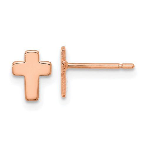 14k-rose-gold-polished-small-cross-post-earrings-SolomonJeweler-Wichita-KS-CustomJewelry