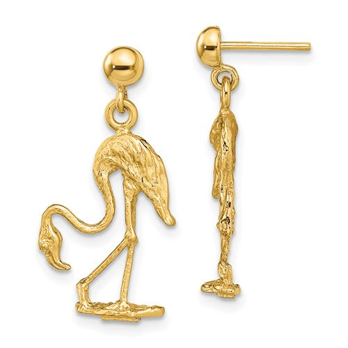 14k-3-d-flamingo-dangle-earrings-SolomonJeweler-Wichita-KS-CustomJewelry