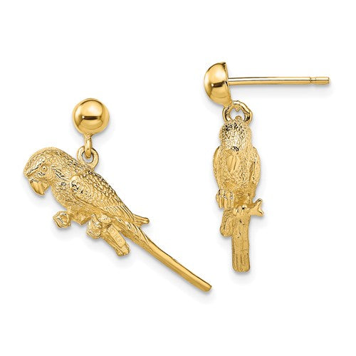 14k-3-d-parrot-dangle-earrings-SolomonJeweler-Wichita-KS-CustomJewelry