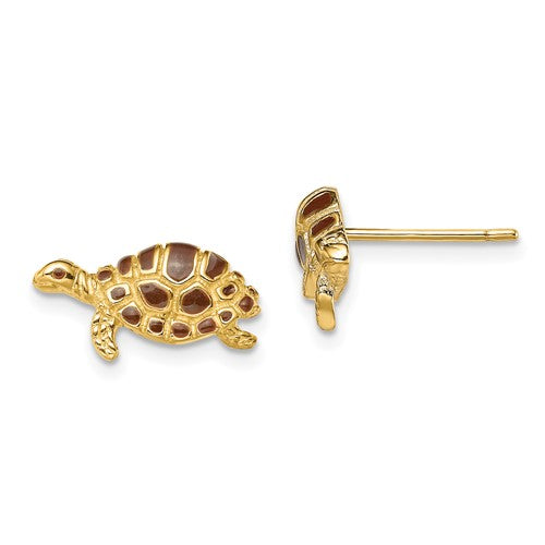 14k-brown-enamel-turtle-post-earrings-SolomonJeweler-Wichita-KS-CustomJewelry