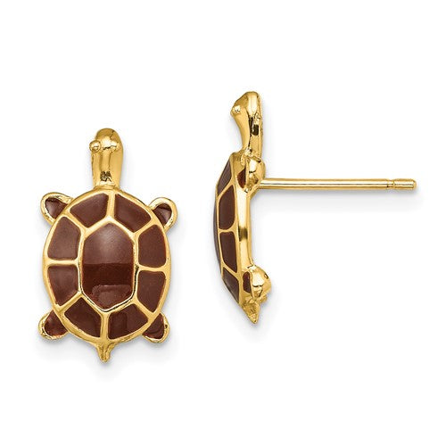 14k-w-brown-enamel-sea-turtle-post-earrings-SolomonJeweler-Wichita-KS-CustomJewelry